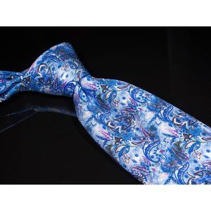 Marchesi di Como Blue Purple Abstract 100% Silk Men's Luxury Tie Italy